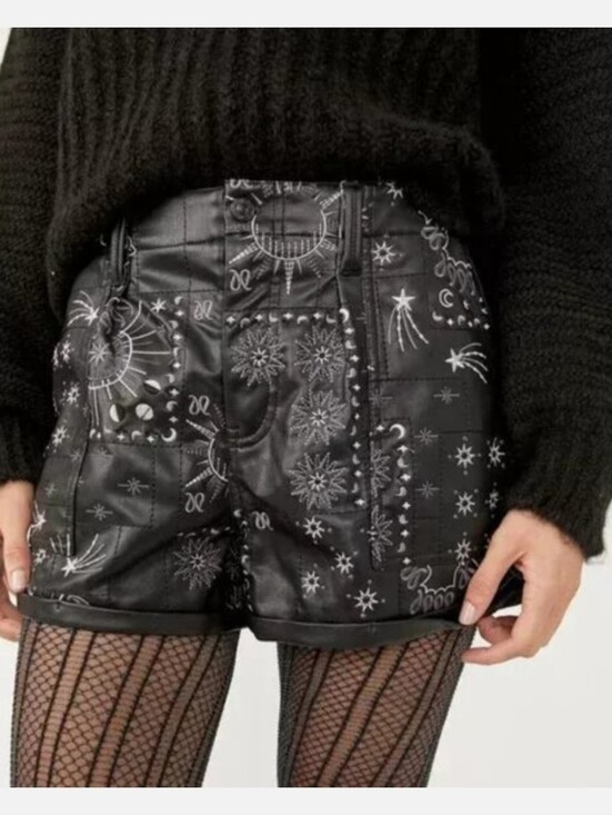 Free People Jackets & Blazers - Free People Black Leather Moto embroidered shorts